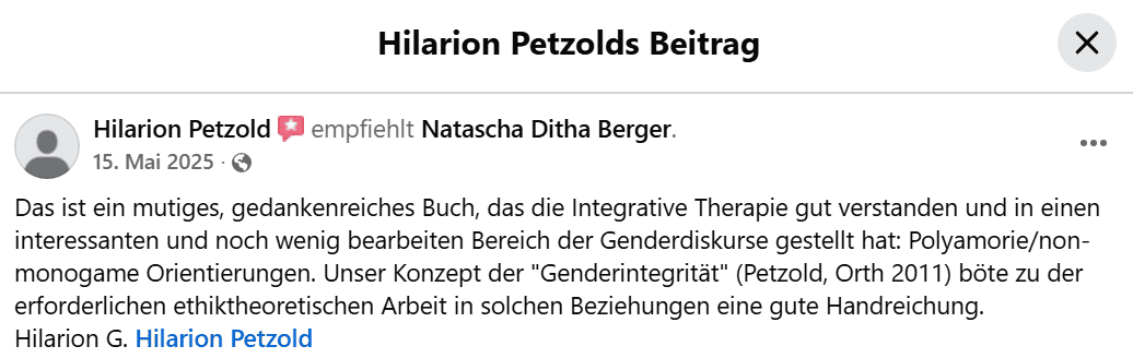 Petzold über Polyamorie und Identität Hilarion Petzold empfiehlt Natascha Ditha Berger